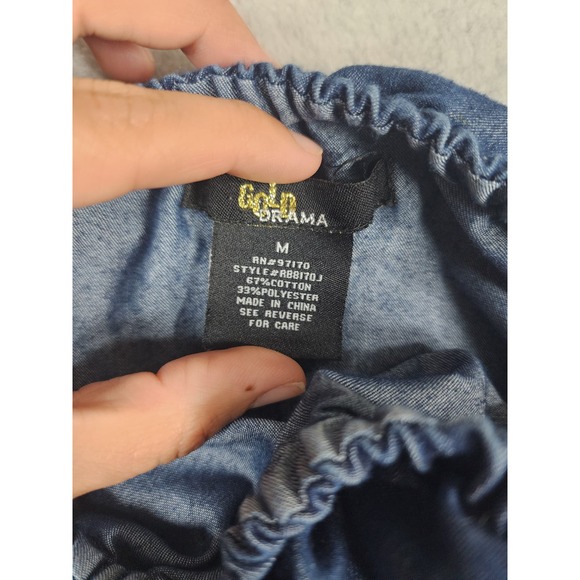 Gold Drama Girl's Sz M VTG Y2k Chambray Elastic Waist Strapless Jumpsuit - Picture 12 of 13